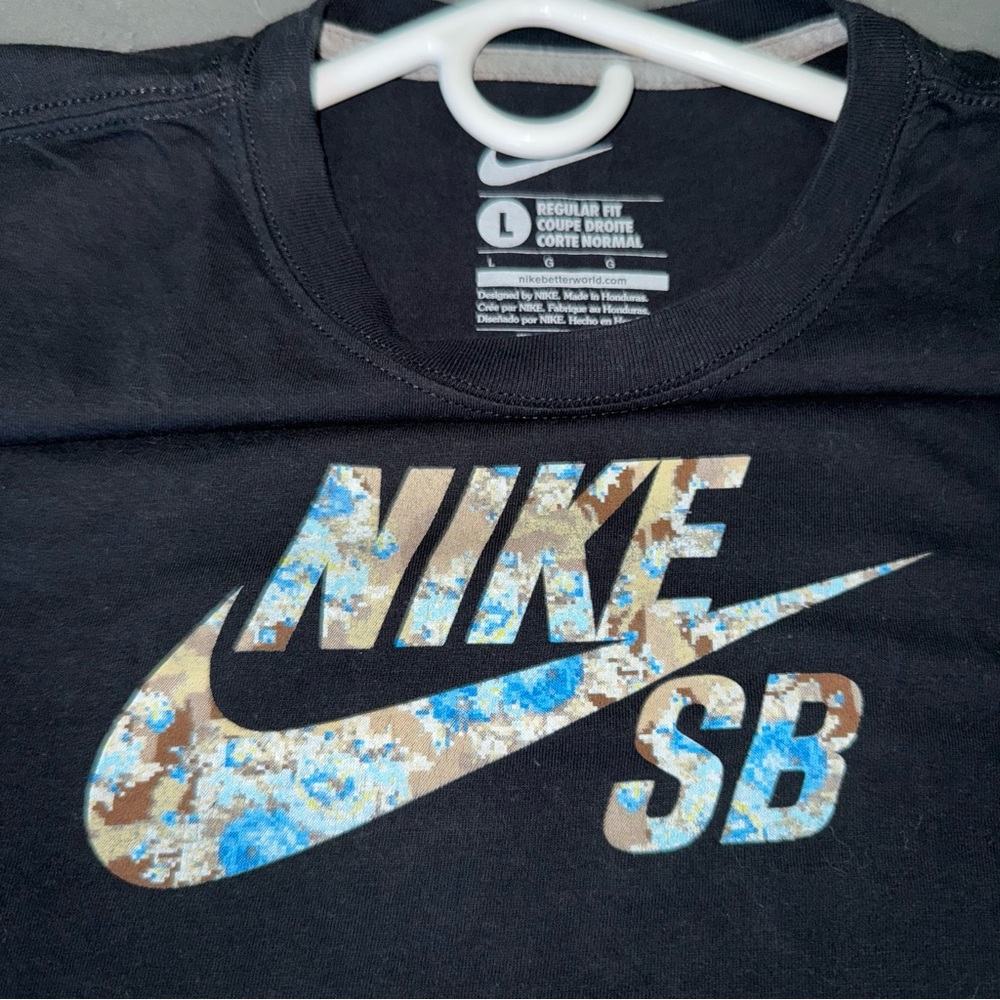 Nike SB Black Tee with Camo Floral Blue Graphic